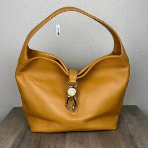 Dooney & Bourke Large Logo Lock
Belvedere Pebbled Leather Hobo Bag Mustard Color